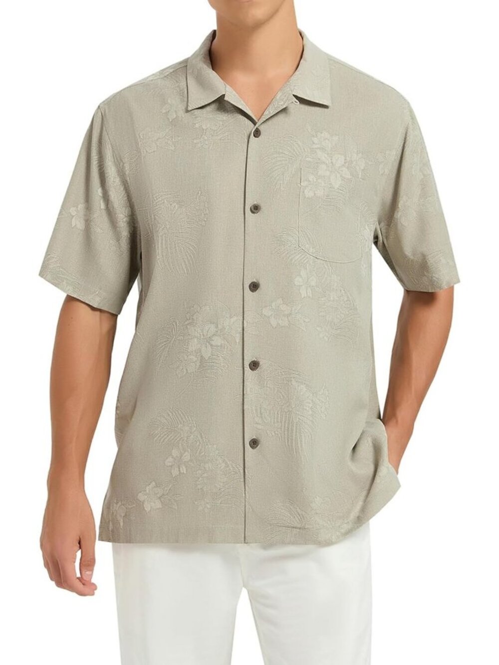Men's Short Sleeve Silk Button Down Shirt - Casual Tropical Hawaiian Style
